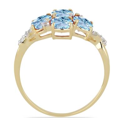 Bulk 14K Gold Round Aquamarine Quad Gemstone Diamond Shoulder Ring - Gold Jewelry Manufacturer USA
